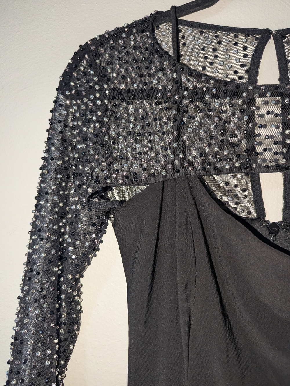 8 Betsy & Adam Black Embellished Mesh Top Dress - Picture 3 of 7